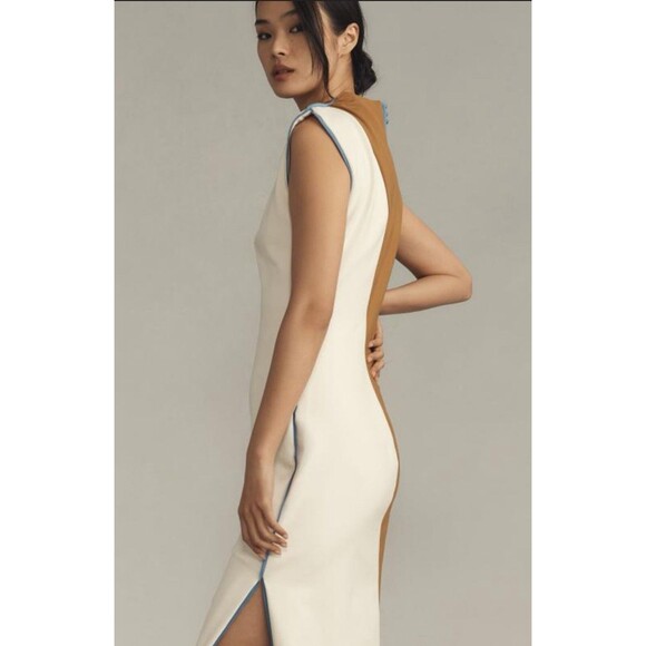 Anthropologie Maeve Midi Dress Muscle Ivory Colorblock Preppy Stretch Sz MP NWT - Picture 3 of 10